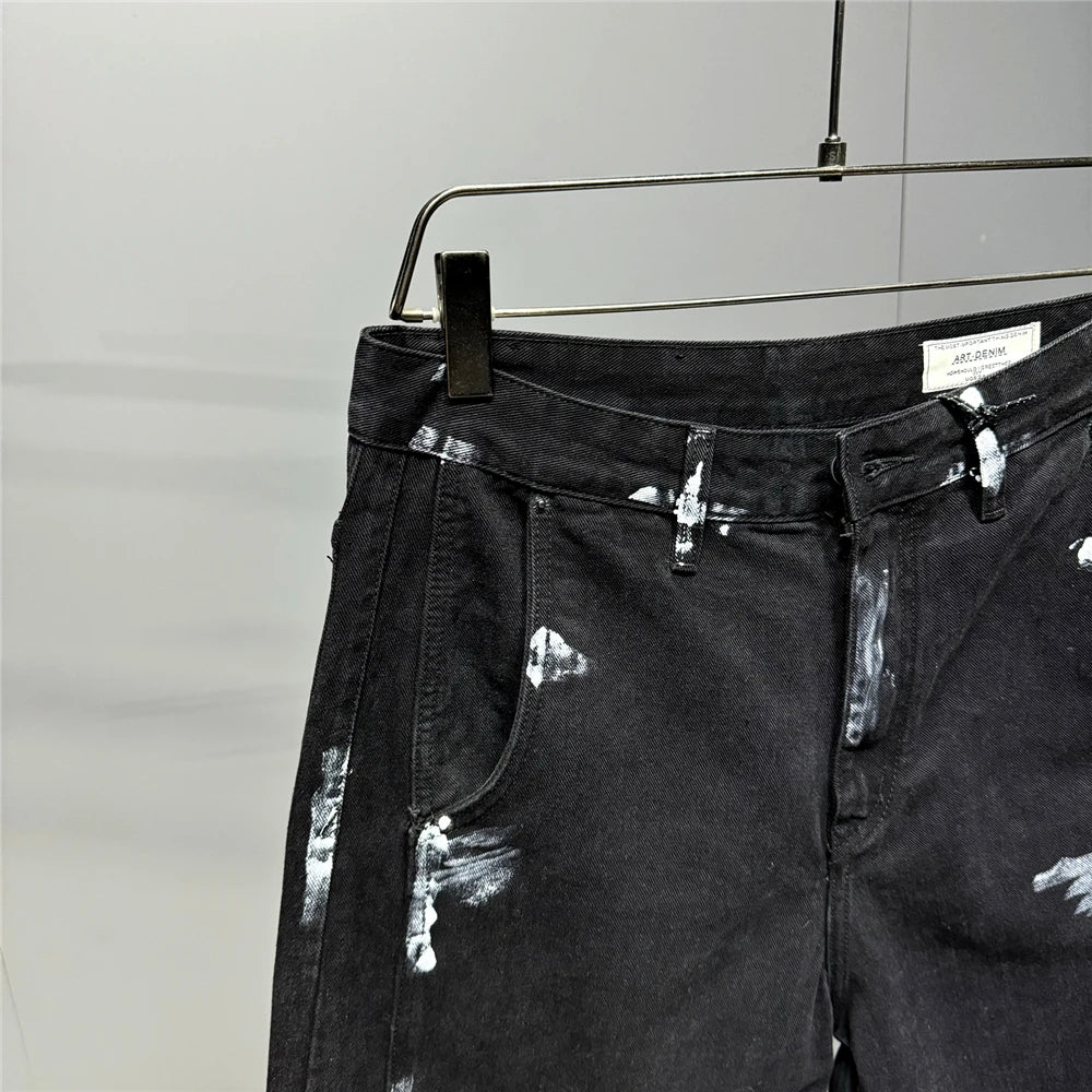 Ebony Black Splash Paint Style Pants , - Streetwear Pants - Slick Street