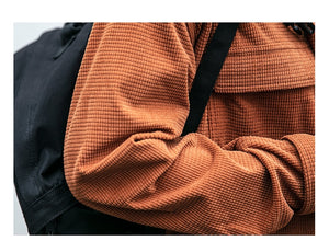 Corduroy Waffle Plaid Semi Collar Overshirt ,  - Streetwear Tops - Slick Street