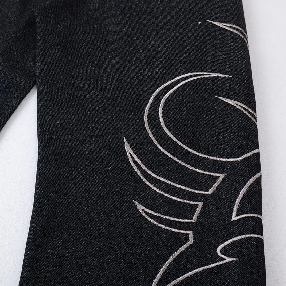 Embroidery 'Arch' Baggy Jeans , - Streetwear Jeans - Slick Street