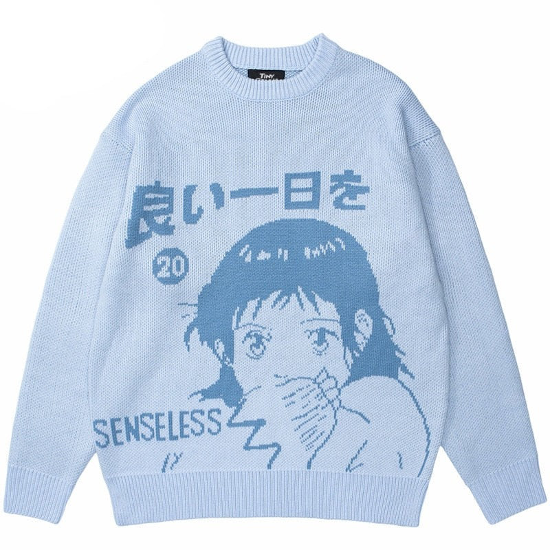 SENSELESS 20 Anime Knit Sweater ,  - Streetwear Sweater - Slick Street