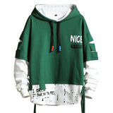 Two Tone Double Layer Style Ripped Hoodie Green, XS - Streetwear Hoodie - Slick Street