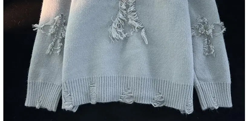 Ripped Y2K Two Shaded Cross Fringed Sweater ,  - Streetwear Sweater - Slick Street