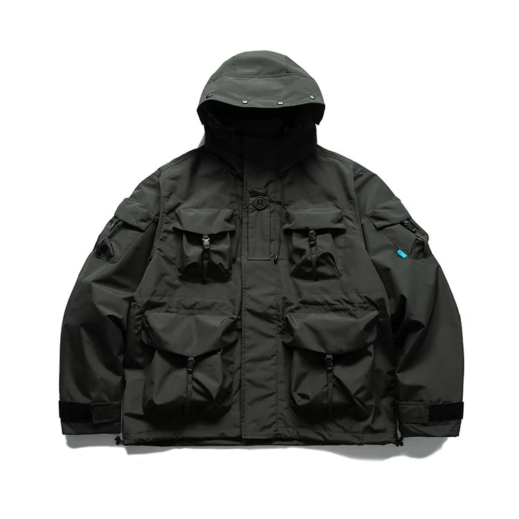 Large Size Multi Pocket Windbreaker Jacket Green, XS - Streetwear Jacket - Slick Street