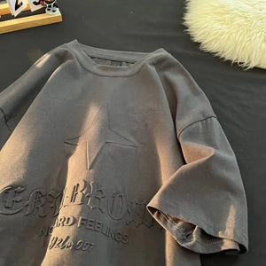 No Hard Feelings Star Polygons Embossed T-shirt , - Streetwear T-Shirts - Slick Street