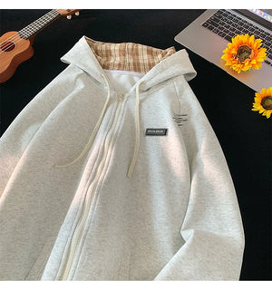 Plain Color Zip-up Loose Hoodie , - Streetwear Hoodie - Slick Street