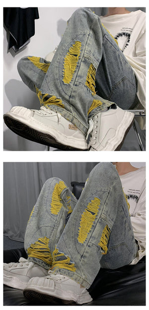Denim Streetwear Ripped Patches Pants ,  - Streetwear Pants - Slick Street