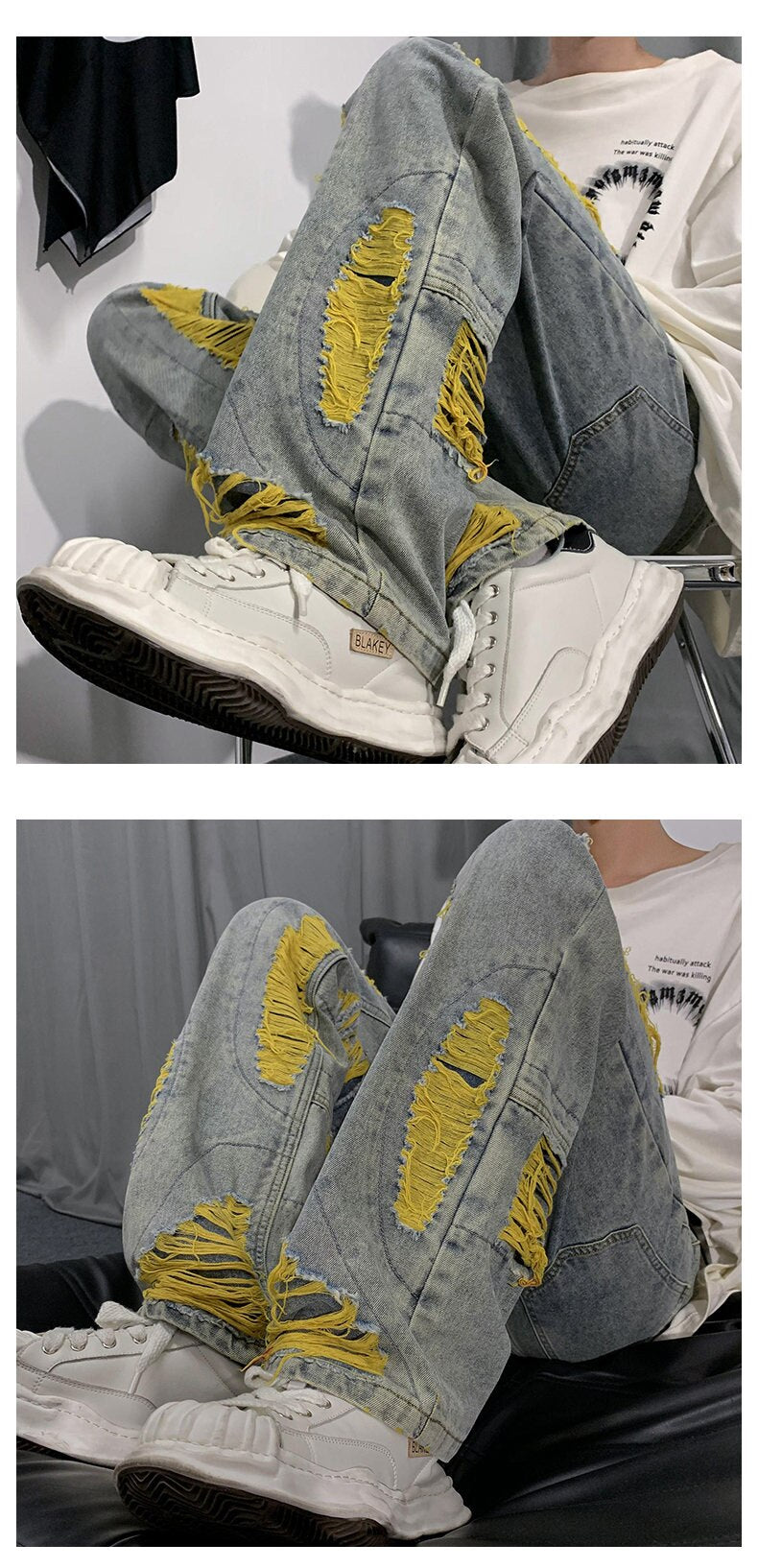 Denim Streetwear Ripped Patches Pants ,  - Streetwear Pants - Slick Street