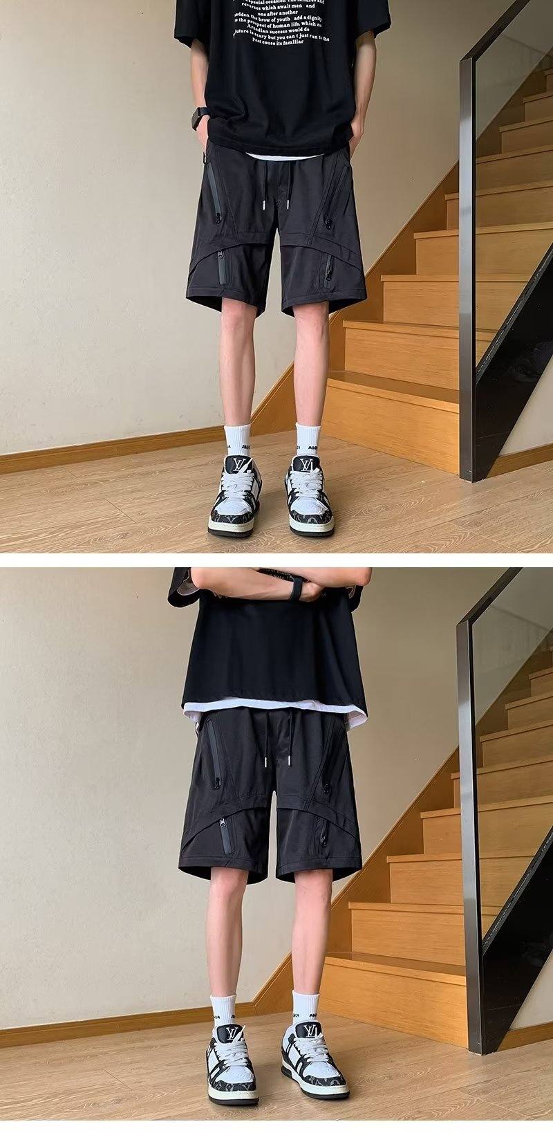 Multi Zipper Style Elastic Waist Shorts ,  - Streetwear Shorts - Slick Street