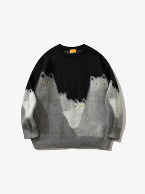 Cat Graphic Knitted Sweater black, XS - Streetwear Sweatshirts - Slick Street