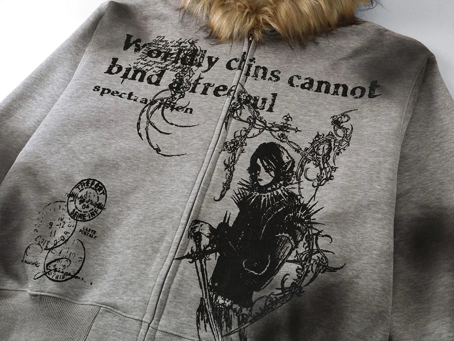 Sinful Fur Collar Hoodie , - Streetwear Hoodie - Slick Street