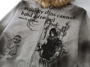 Sinful Zip Up Fur Hooded Jacket , - Streetwear Hoodie - Slick Street