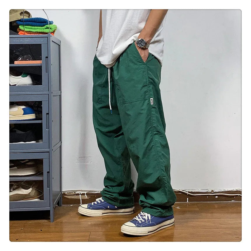 Straight Cut Nylon Loose Joggers , - Streetwear Pants - Slick Street