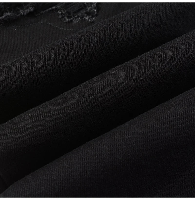 Black Distressed Tapered Skinny Pants , - Streetwear Pants - Slick Street
