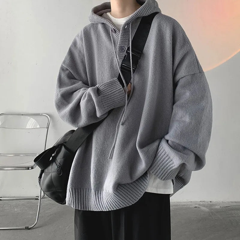 Solid Color Knitwear Pullover Hoodie Gray, XS - Streetwear Hoodie - Slick Street