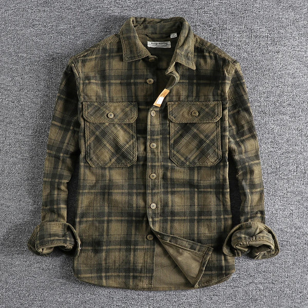 Plaid Chore Long Sleeve Shirt Green, M - Streetwear Shirt - Slick Street