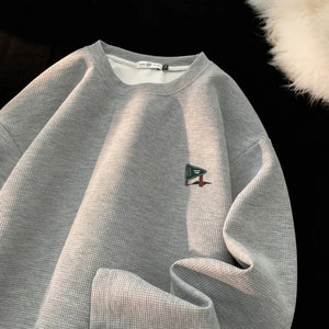 Drawstring Waffle Long Sleeve Pullover Shirt Gray, XS - Streetwear Sweatshirts - Slick Street