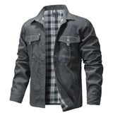 Flannel Lined Plaid Button-Up Jacket Gray, S - Streetwear Jacket - Slick Street