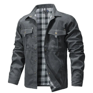Flannel Lined Plaid Button-Up Jacket Gray, S - Streetwear Jacket - Slick Street