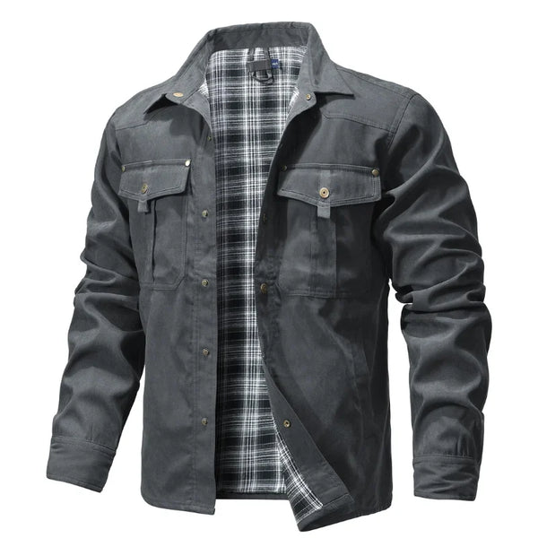 Flannel Lined Plaid Button-Up Jacket Gray, S - Streetwear Jacket - Slick Street