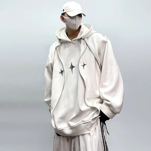 Chrome Star Oversized Hoodie Jacket White, S - Streetwear Hoodie - Slick Street