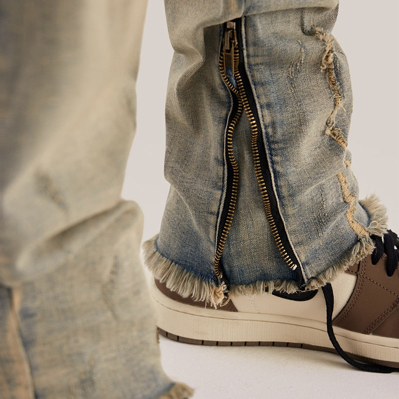 Retro Distressed Ankle Zipper Style Pants ,  - Streetwear Pants - Slick Street