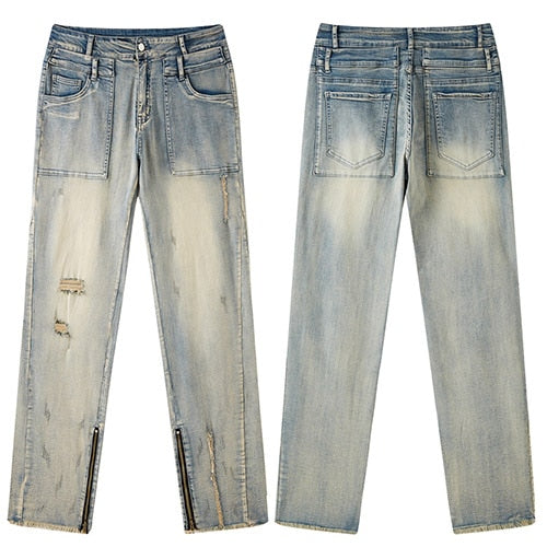 Retro Distressed Ankle Zipper Style Pants S, Denim - Streetwear Pants - Slick Street
