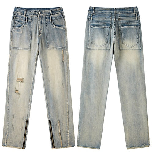 Retro Distressed Ankle Zipper Style Pants S, Denim - Streetwear Pants - Slick Street