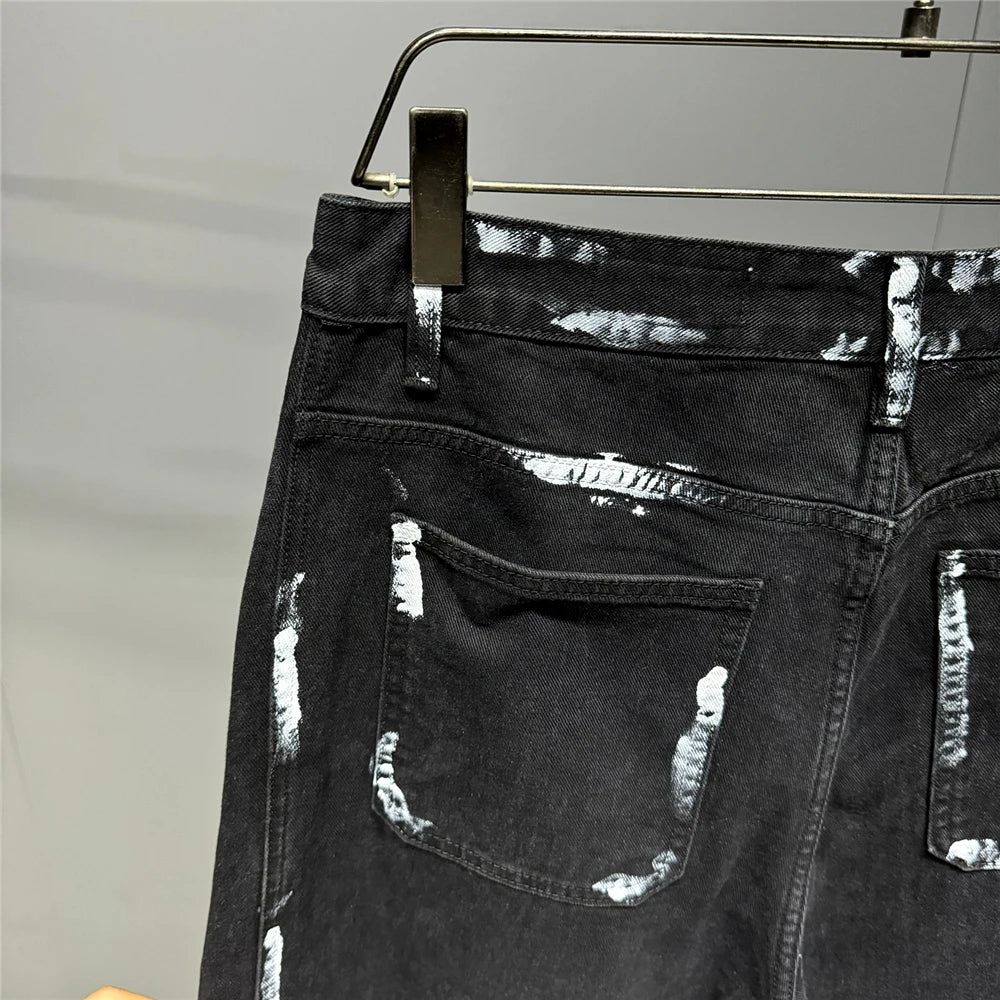 Ebony Black Splash Paint Style Pants , - Streetwear Pants - Slick Street