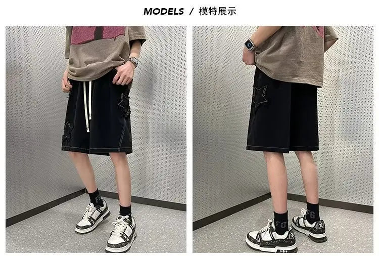 Pentagram Star Embroider Shorts , - Streetwear Shorts - Slick Street