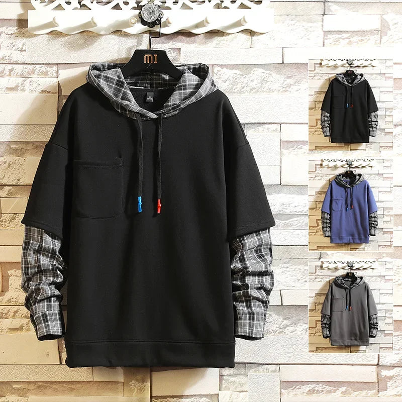 Fake Double Shirt Checkered Hoodie , - Streetwear Hoodie - Slick Street