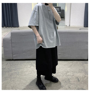 Loose Round Neck Plain T-Shirt , - Streetwear T-Shirts - Slick Street