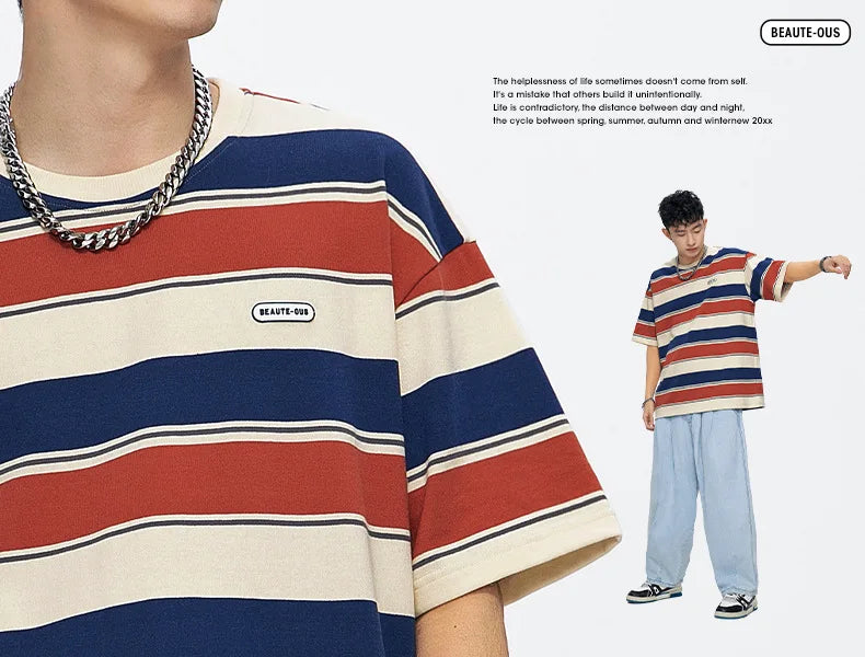 SQ2 Multi Striped Color Loose T-Shirt , - Streetwear T-Shirts - Slick Street