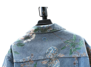 Vintage Floral Abstract Art Denim Jacket , - Streetwear Jacket - Slick Street