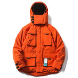 Multi Pockets Mask Style Parka Jacket Orange, XS - Streetwear Jacket - Slick Street
