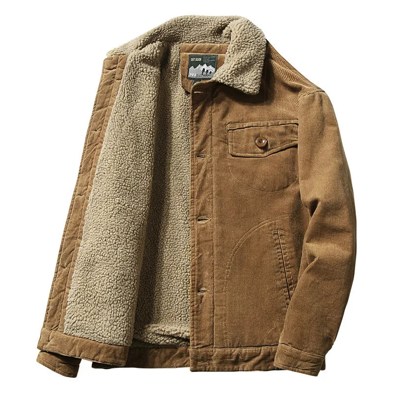 Corduroy Button Up Fleece Jacket coffee, XXS - Streetwear Jacket - Slick Street