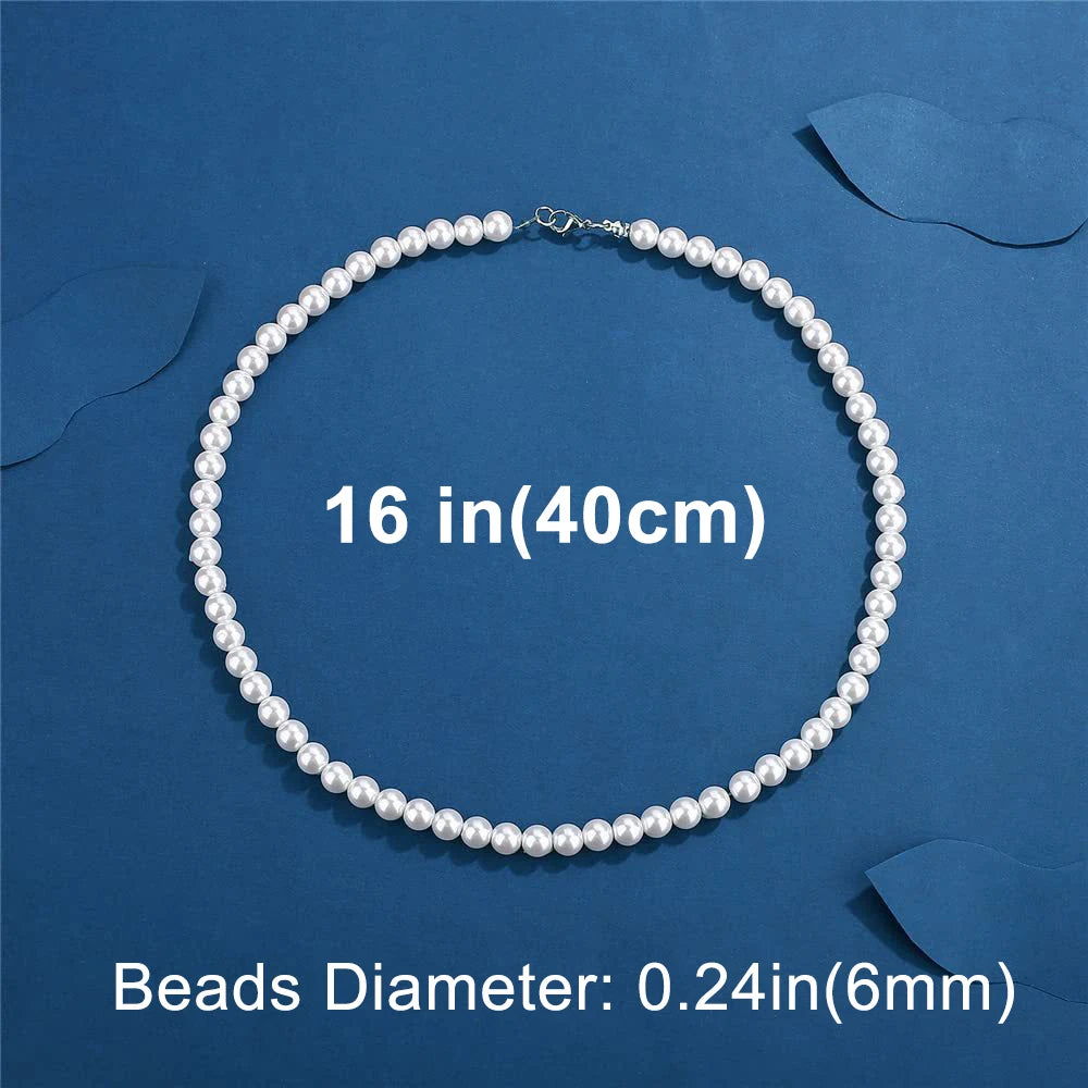 White Pearl Necklace 6mm-16 inch (40cm),  - Streetwear Necklace - Slick Street
