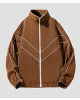 Striped White Lining With Rib sleeve Style Jacket Brown, XS - Streetwear Jacket - Slick Street