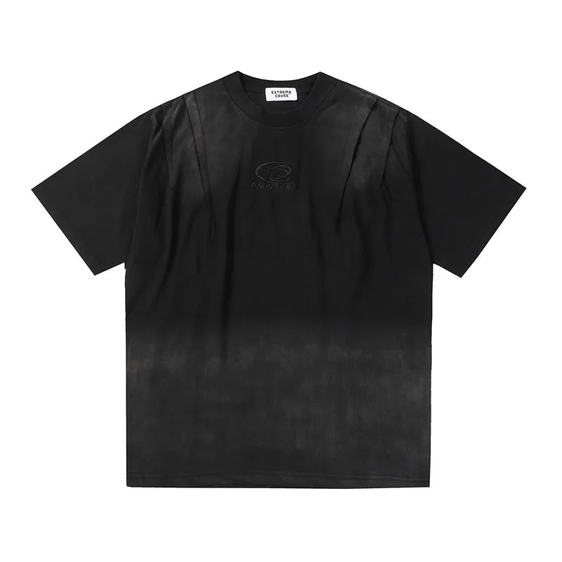 Plain Color Tie Dyed Loose T-Shirt Black, M - Streetwear T-Shirt - Slick Street