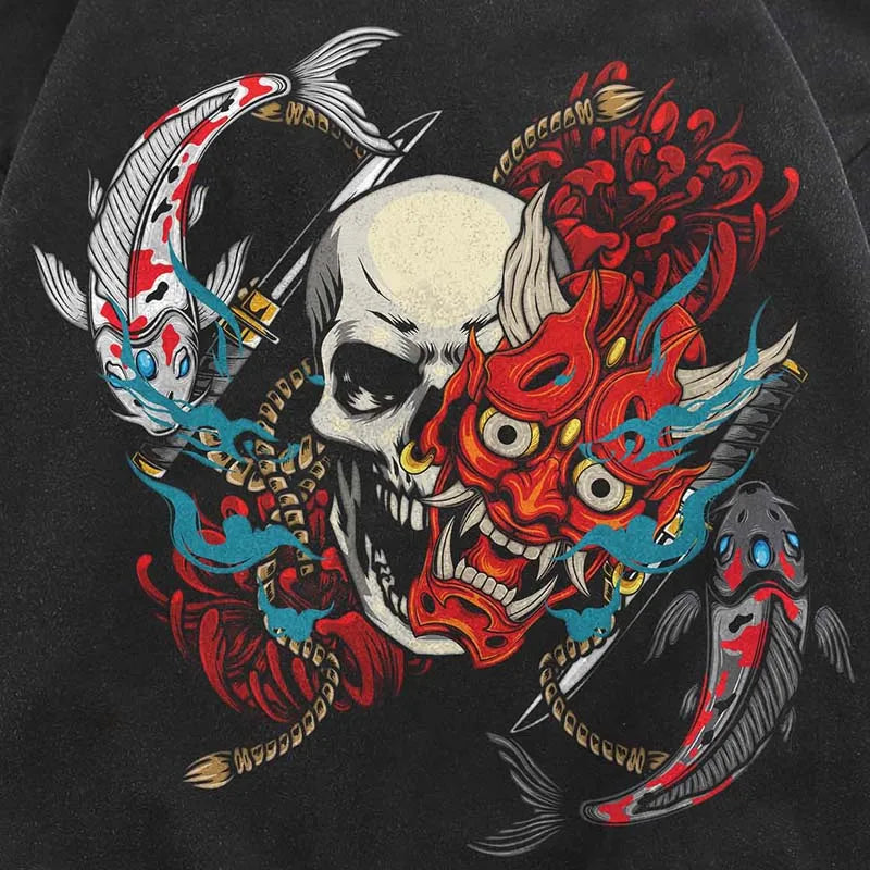 Black Oni Mask Skull Devil Graphic Hoodie ,  - Streetwear Hoodie - Slick Street