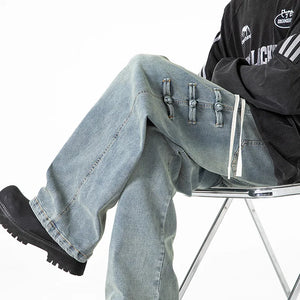 Side Coil Button Design Jeans , - Streetwear Jeans - Slick Street