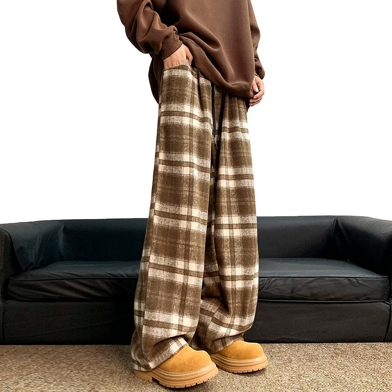 Plaid Baggy Style Elastic Waist Pant , - Streetwear Pant - Slick Street