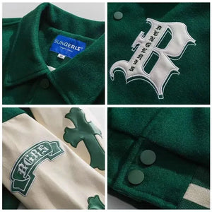 Crucifix Sign Patchwork Raglan Sleeves jacket ,  - Streetwear Jacket - Slick Street