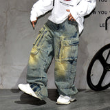 Distressed Denim Cargo Pants Blue, 29 - Streetwear - Slick Street