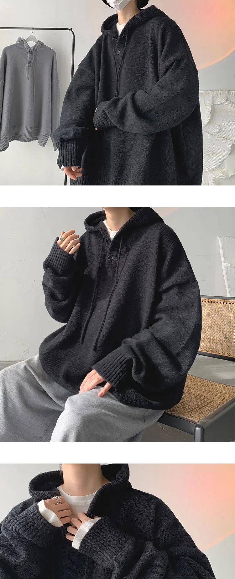 Solid Color Knitwear Pullover Hoodie ,  - Streetwear Hoodie - Slick Street