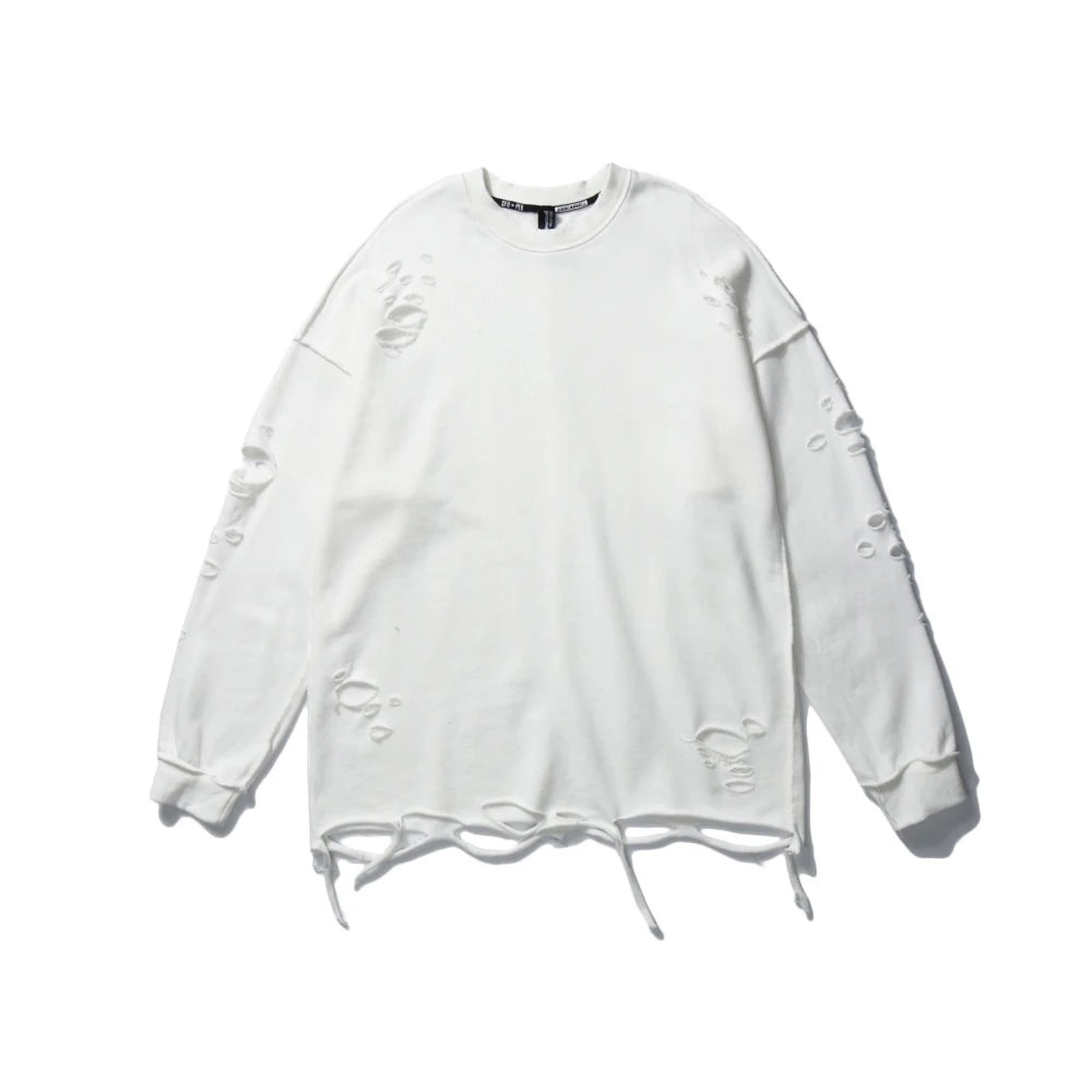Distressed Gothic Sweatshirt White, S - Streetwear Sweatshirts - Slick Street