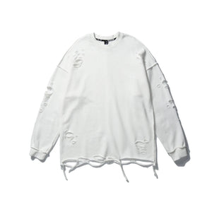 Distressed Gothic Sweatshirt White, S - Streetwear Sweatshirts - Slick Street
