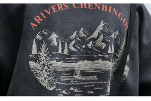 Gray Color Mountain Valley Design Sweater , - Streetwear Sweater - Slick Street