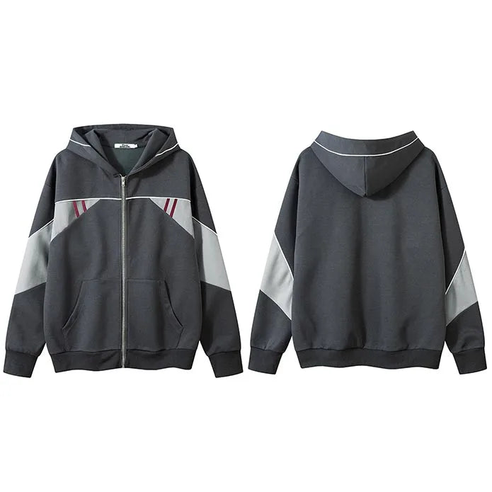 Color Block Patchwork Kangaroo Pocket Hoodie Dark Grey, XXS - Streetwear Hoodie - Slick Street