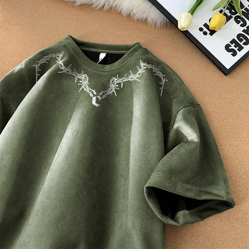 Spine Thorns Crew Neck T-Shirt Green, XS - Streetwear T-Shirts - Slick Street