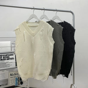 Tassel Design Sleeveless V-neck Sweater , - Streetwear Sweater - Slick Street